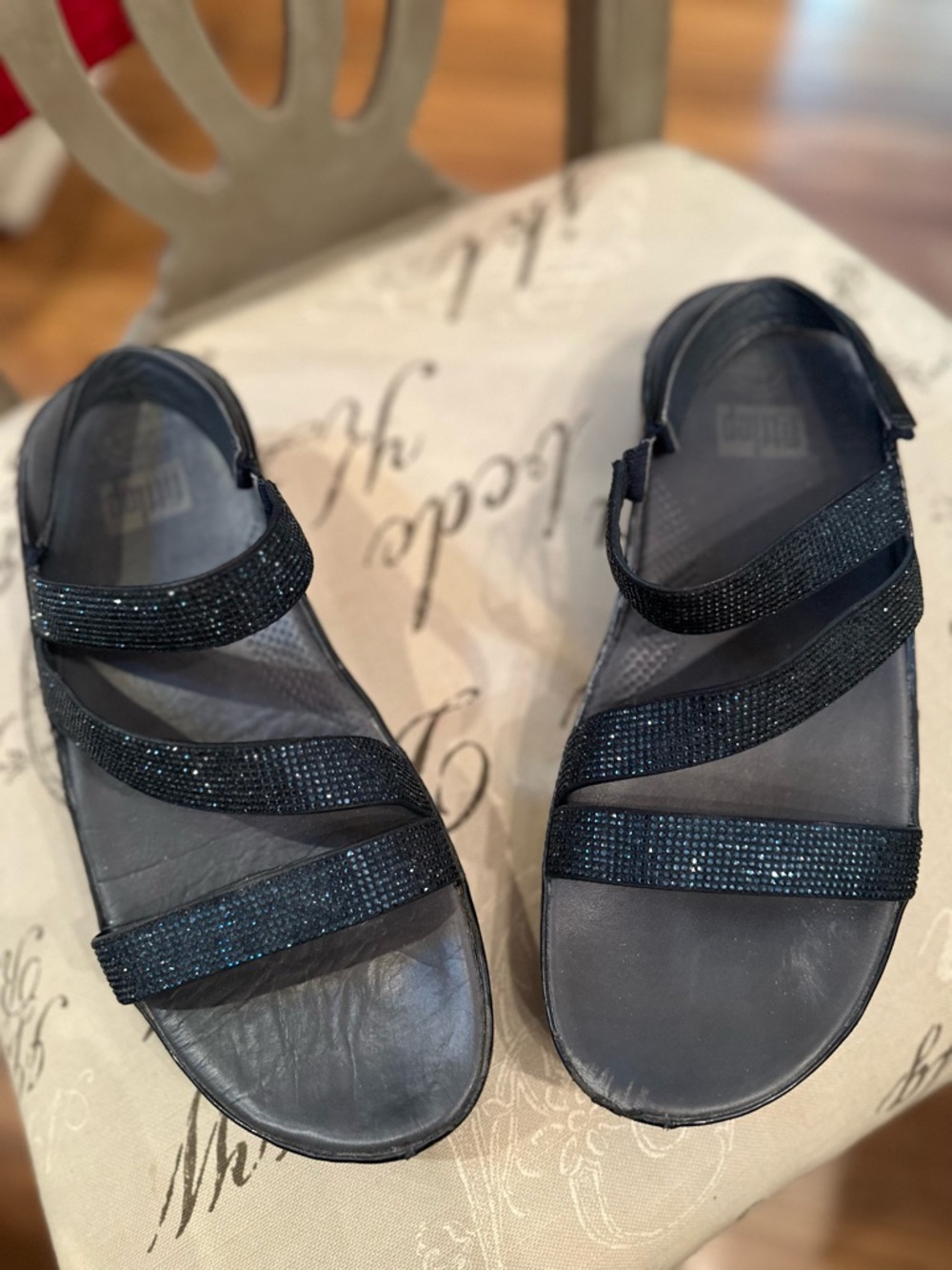 FitFlop Women's Crystall Z Strap Comfort Sandals Embellished Blue Size 10 | AO